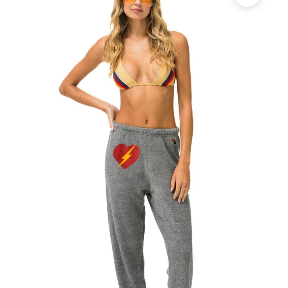 Aviator Nation Gray Track Pants with Red Heart